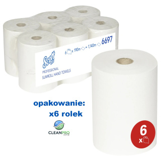 Ręczniki papierowe Scott® Slimroll 6697 — 190 m białych, 1-warstwowych rolek